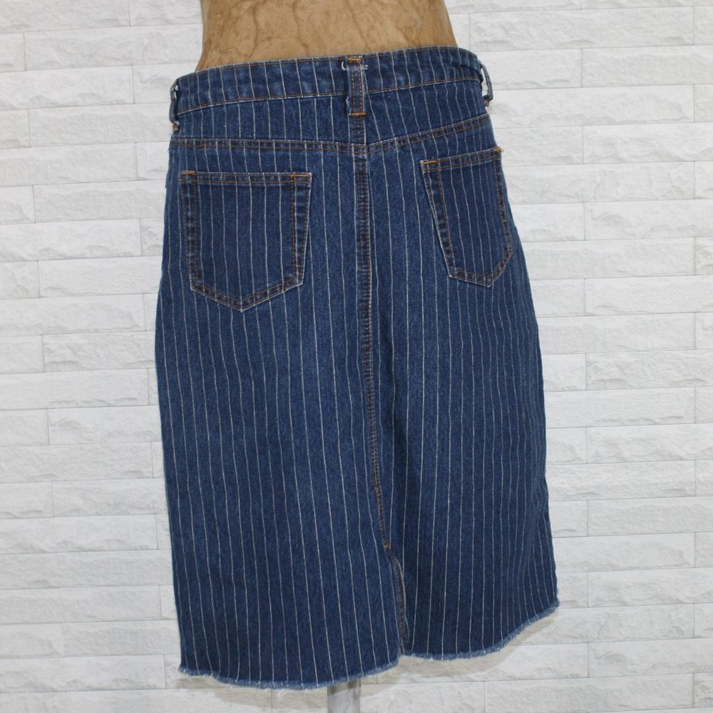 SWEET JEANS Skirt Denim Blue Jean Raw Hem Pinstripe Classic Fitted Pencil Medium - Picture 3 of 15